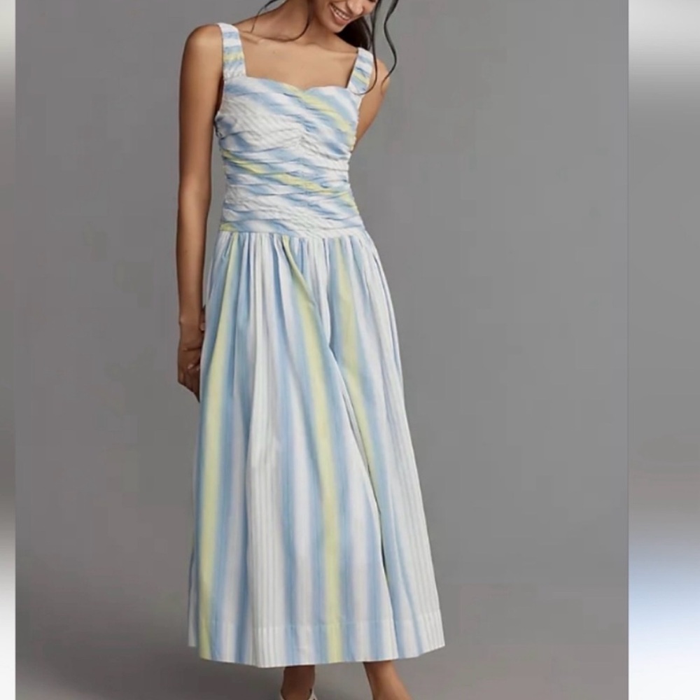 Anthropologie Blue and Yellow Striped Dress 🔥🔥🔥
